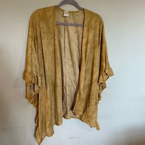 I Joah Women’s Large Oversized Waterfall Ruffled Cardigan Kimono Mustard Yellow